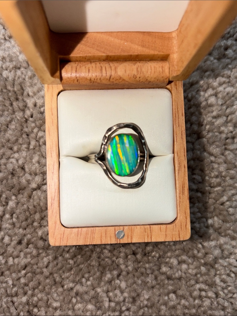 Sterling Silver Opal-Effect Oval Ring in Green and Blue